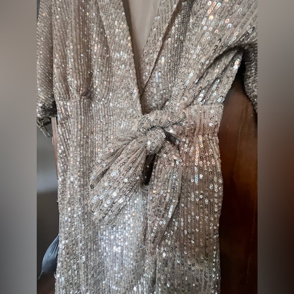She + Sky Champagne Sequin Romper with Wrap Large - Picture 5 of 15